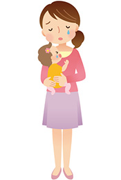 赤ちゃんを抱いて泣いている女性